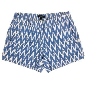 J. Crew Womens Blue & White Shorts Ikat Print Zig Zag 4" Inseam Pockets Size 0